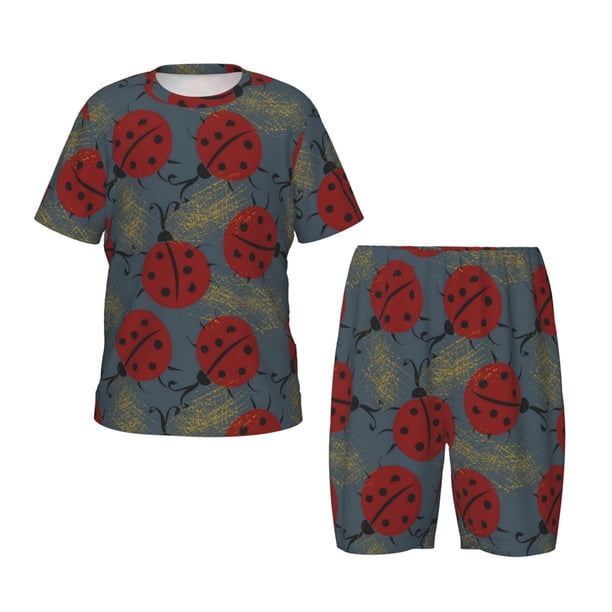 Balery Ladybug Conjunto de Pijama Infantil de Manga Corta con Estampado – Ropa de Dormir de Algodón Suave-Large