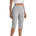 thumbnail image 2 of ClodeEU Women's Solid Color Capri Yoga Pants with Side Slit and Button,Slim Fit Athletic Leggings Gray,Womens Plus M, 2 of 8