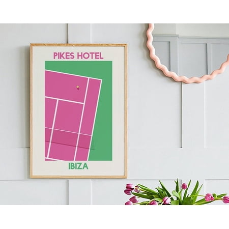 Pink Tennis Court Art, Pikes Hotel Ibiza Abstract Art, Cute Trendy Wall Art Wall Art, Modern Wall Decor, 12x18 UNFRAMED