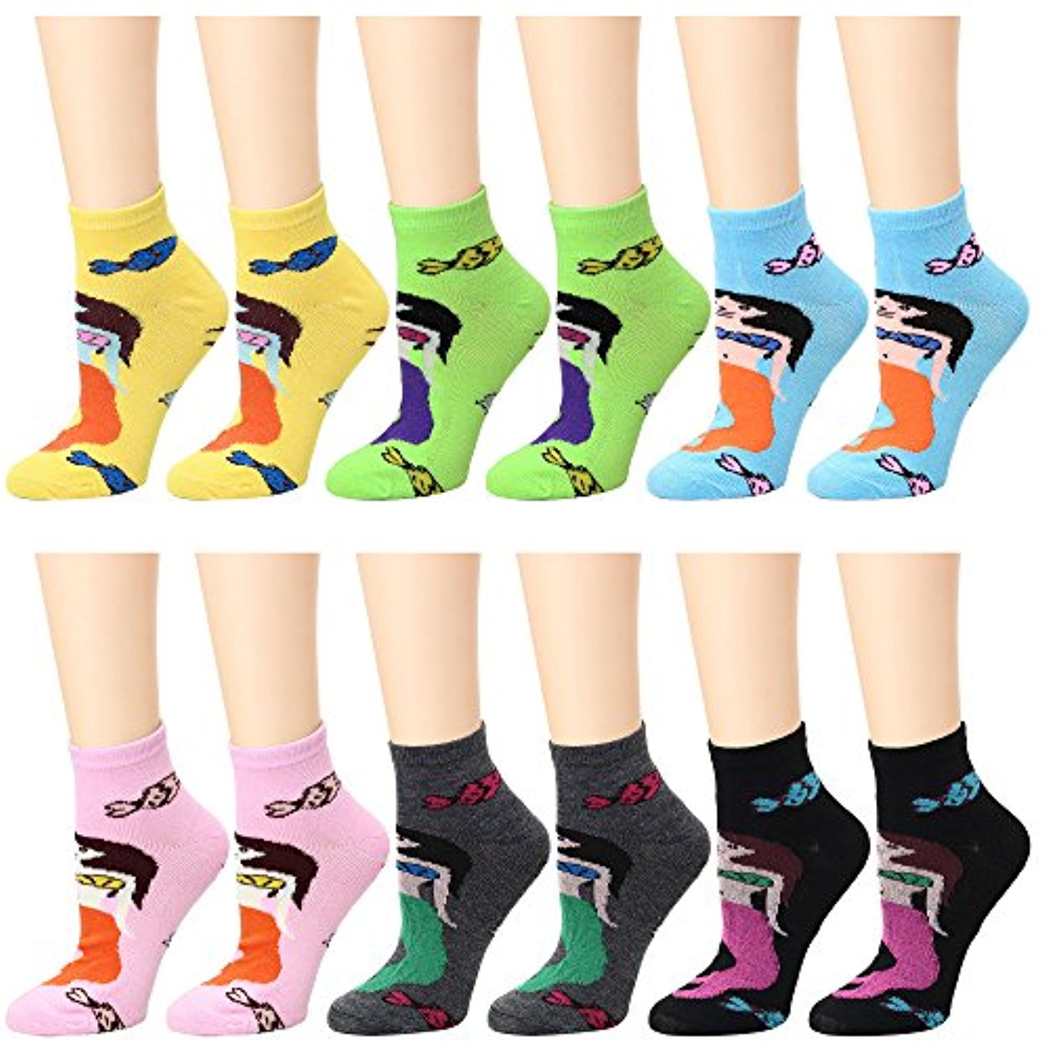 Women's 12 Pairs Socks Assorted Colors Size 69, Diff Patterns