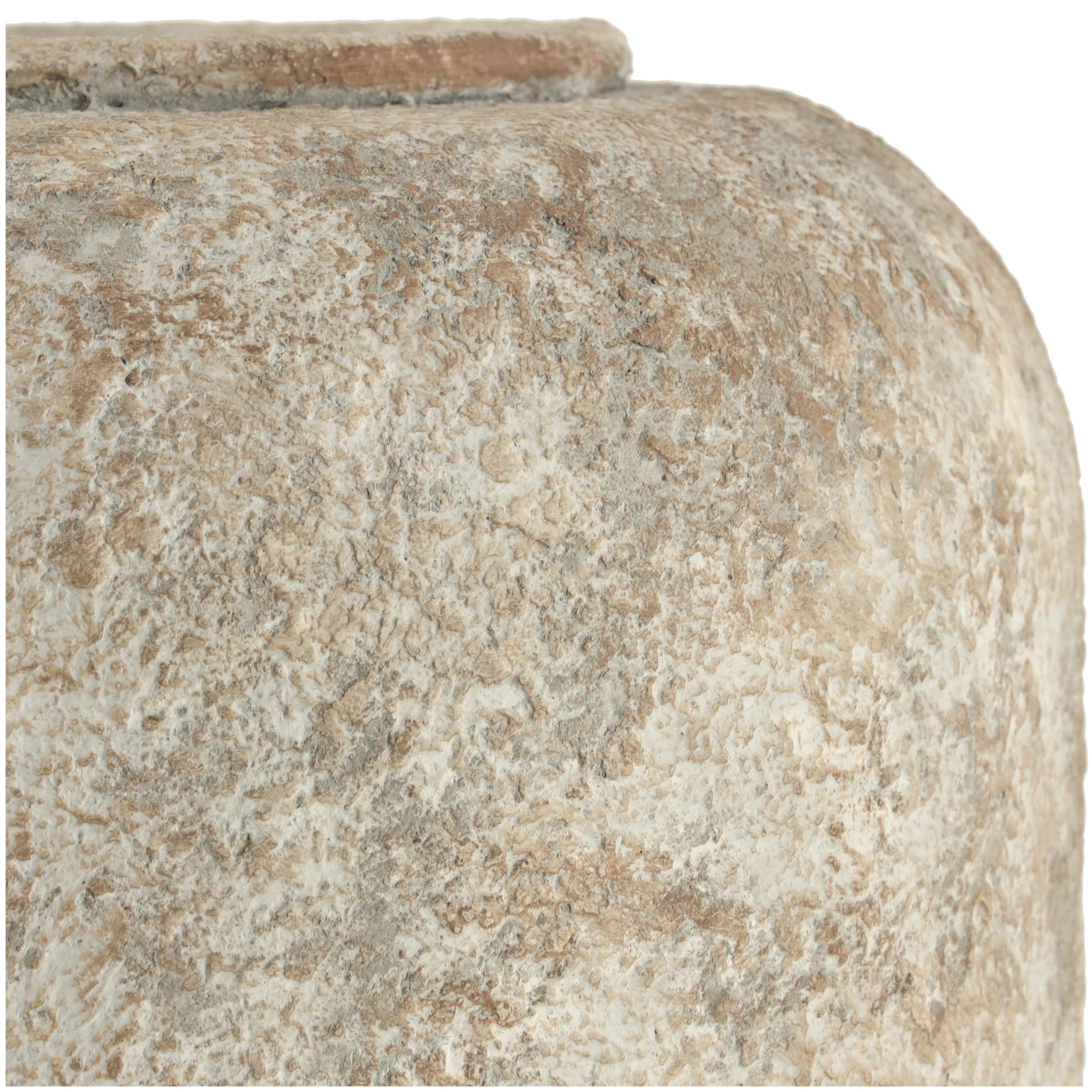 DecMode 15" Handmade Antique Style Distressed Beige Metal Vase