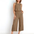 thumbnail image 5 of Linen Sets for Women, 2 Piece Sleeveless Summer Outfits, Casual Crop Tank Tops and Seamless Wide Leg Capris Pants Sets Beach Travel Vacation Outfits, 5 of 9
