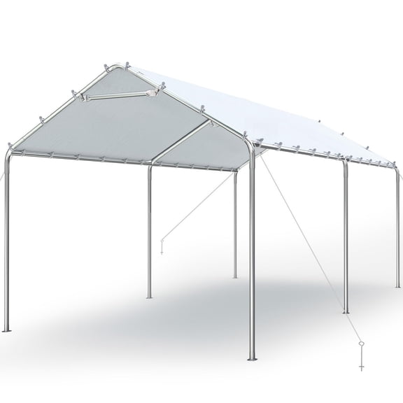 10x20 Ft Heavy Duty Carport Canopy Galvanized Car Tent Outdoor Garage Boat Shelter With Reinforced Structure No Sidewall White