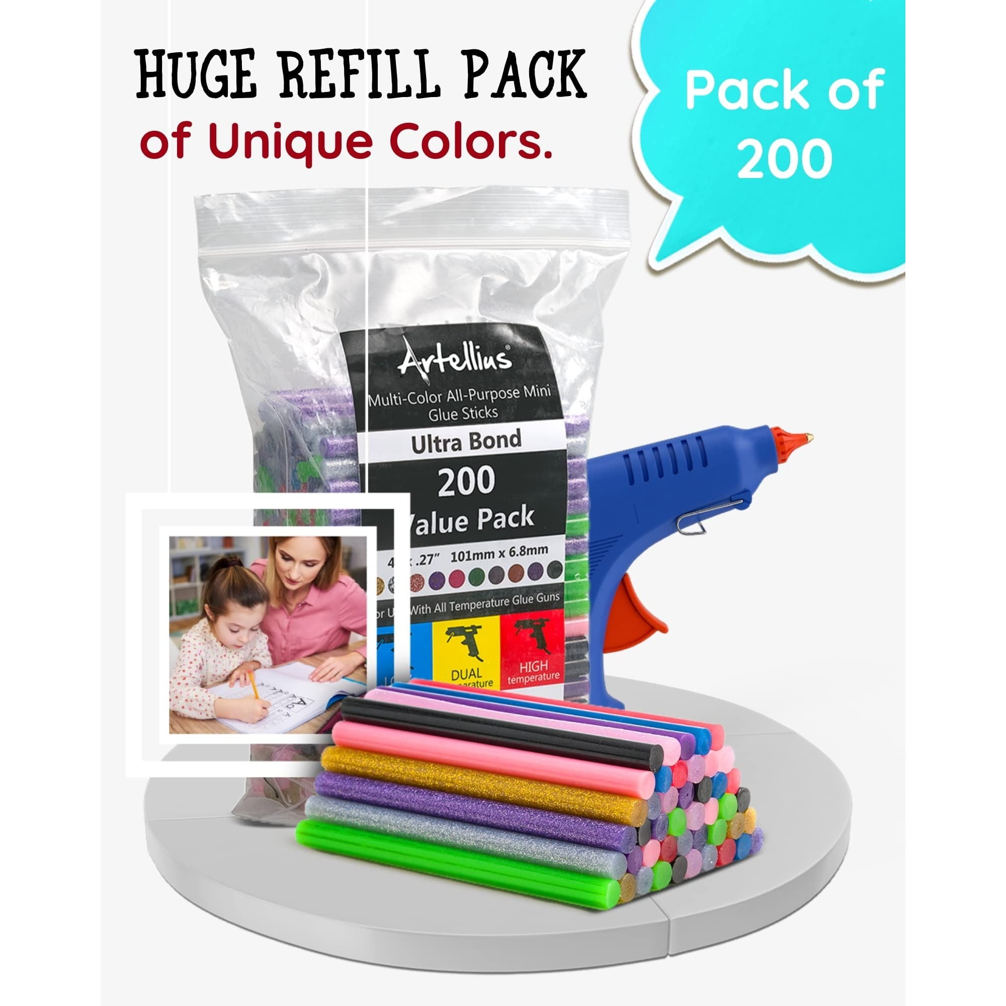 Artellius 7mm Hot Glue Sticks For Arts Craft Home School