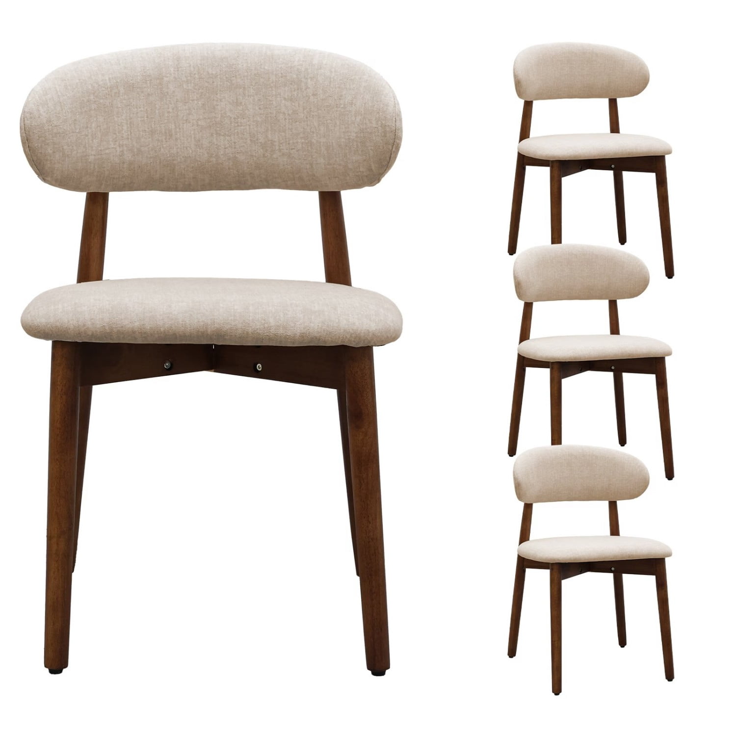 Dining Chairs Set of 4 Beige Cotton Linen Upholstered Dining Chairs with Black Solid Wood Legs Armless Kitchen Chairs for Dining Room Living Room Restaurant Meeting Room, Light Camel