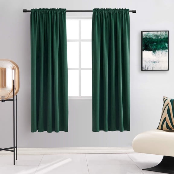 63 inch Hunter Green Blackout Curtains for Bedroom, Thermal Insulated Room Darkening Window Panels with Rod Pocket, Living Room Drapes, 2 Panels, Dark Emerald Green