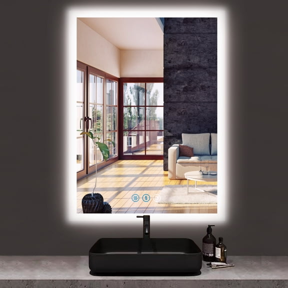 30" x 20" LED Makeup Mirror with Backlits 3 Color Dimmable Anti-Fog Backlit Lighted Mirror for Bathroom Wall Mounted 30" Frameless Smart Light up LED Bathroom Mirrors(Vertical/Horizontal)