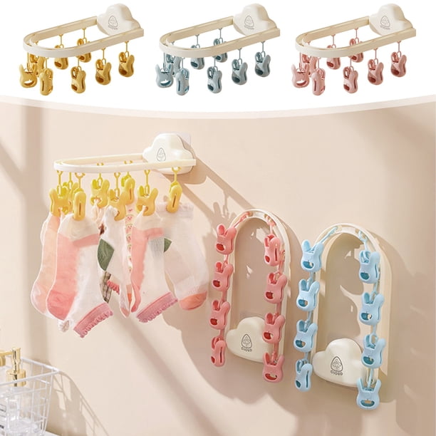 Tendedero plegable con 8 pinzas, resistente al viento, para calcetines y ropa interior, diseño de plástico, ideal para el hogar, multiusos, ahorra espacio. Blahzhy
