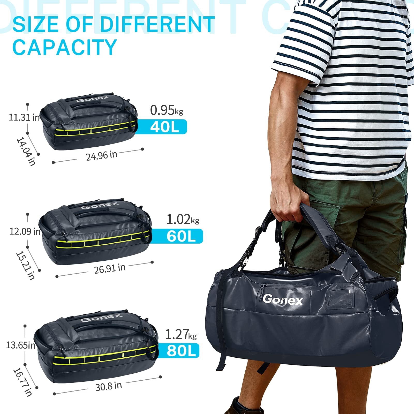 Gonex 60L Travel Duffel Bag Foldable Gym Bags Water-Repellent with Backpack Strap, Shoes Compartment