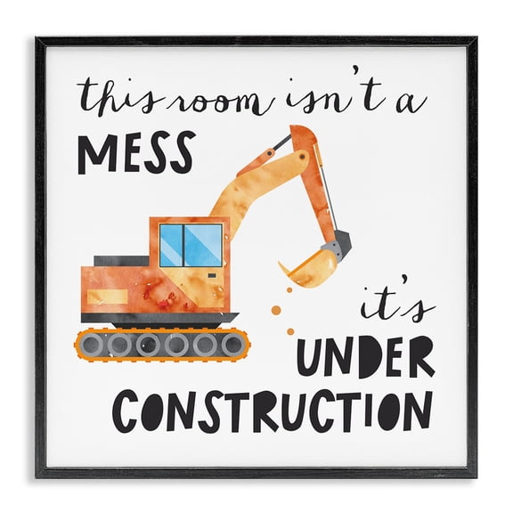 Stupell Industries Contemporary This Room is Under Construction Kids' Room Sign Black Framed Giclee Art, 12 x 12, by Jennifer McCully