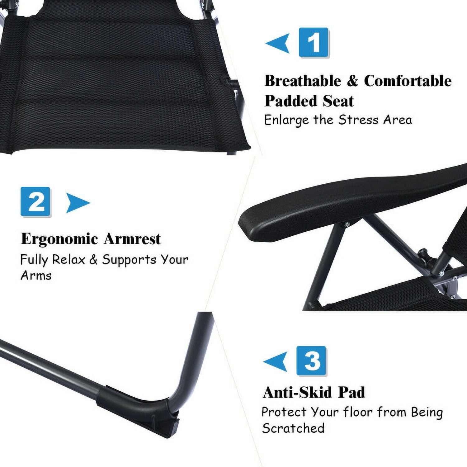 Aimee Lii Set of 4 Patio Folding Chairs with Adjustable Backrest, Outdoor Patio Set, Black