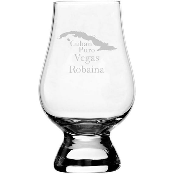 Vegas Robaina Cuban Cigar Themed Etched Glencairn Crystal Whisky Glass