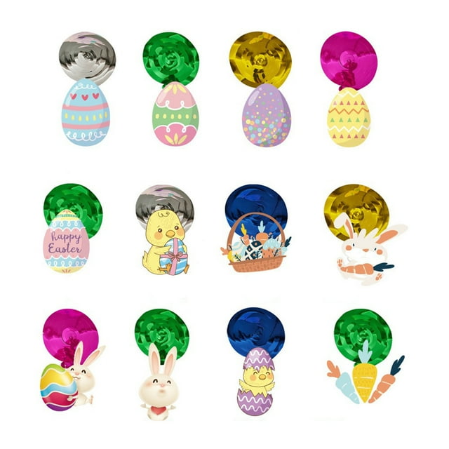 Diconna 12Pcs Easter Hanging Swirls Colorful Eggs Bunny Party Swirl Cute Rabbit Ceiling Hanging Decoration for Home Party Decoration
