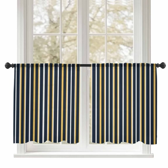 Yellow Blue Striped Sheer Curtains 54 inches Long, Vintage Medieval Geometric Light Filtering Sheer Window Curtains Rod Pocket Voile Drapes for Bedroom Living Room, 52"W x 54"L 2 Panels