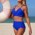 thumbnail image 5 of Women High Waisted Bikini Sets V Neck Cross Twist Front Two Piece Swimsuit Tummy Control Bathing Suit Royal Blue XL, 5 of 5