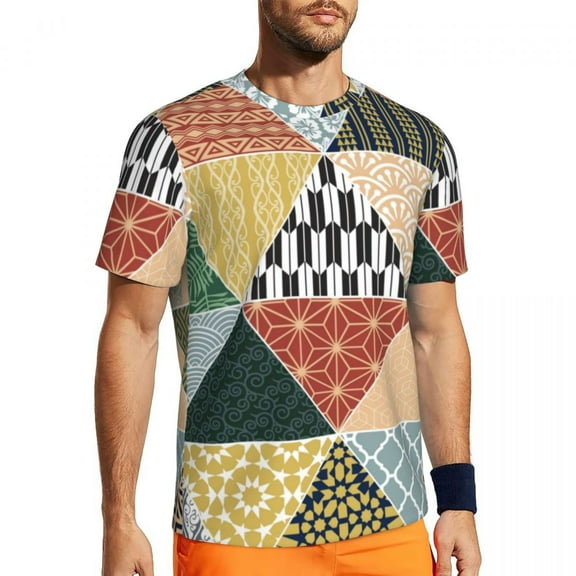 Colorful Patchwork T-Shirt Men Tribal Ethnic Streetwear Sports T Shirts Fast Dry Beach Har