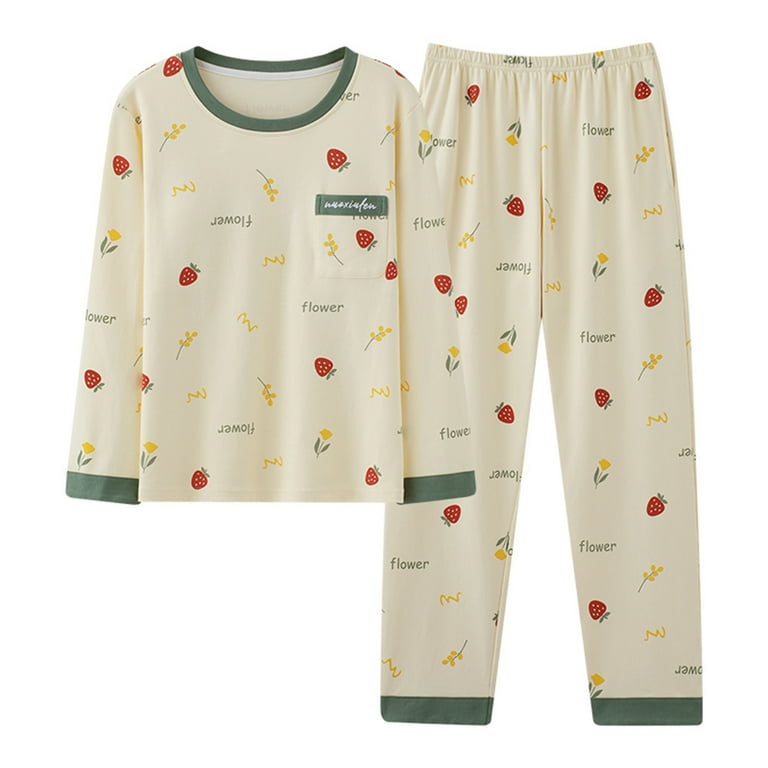 YEAHITCH Laura Ashley Pajamas Valentine s Christmas Family Pajamas Beige Pullover Long Sleeve Printed Set