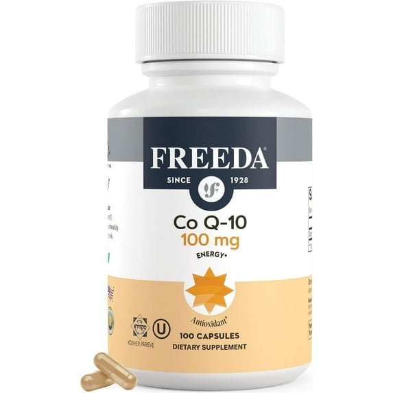 CoQ10 100mg Coenzyme Q10 Capsules – Kosher & Vegan Heart Health Supplement – Freeda – 100 Count