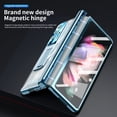 thumbnail image 7 of MonsDirect for 7.6 inch Samsung Galaxy Z Fold 3 5G 2021 Case with S Pen & S Pen Holder, Two Hinge Protection Plating Frame PC Cover, Shell Membrane Integrated Case with Stand & Lens Protection, Blue, 7 of 7