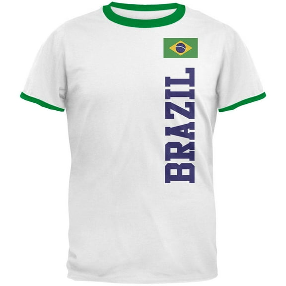 World Cup Brazil Mens Ringer T Shirt White-Kelly MD