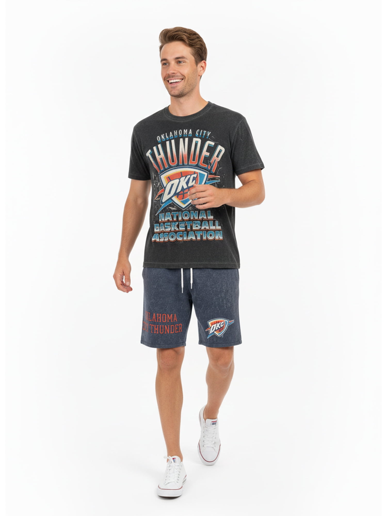 NBA Oklahoma City Thunder Men's & Men's Big and Tall Mineral Wash Graphic Shorts, Sizes XS–5XB