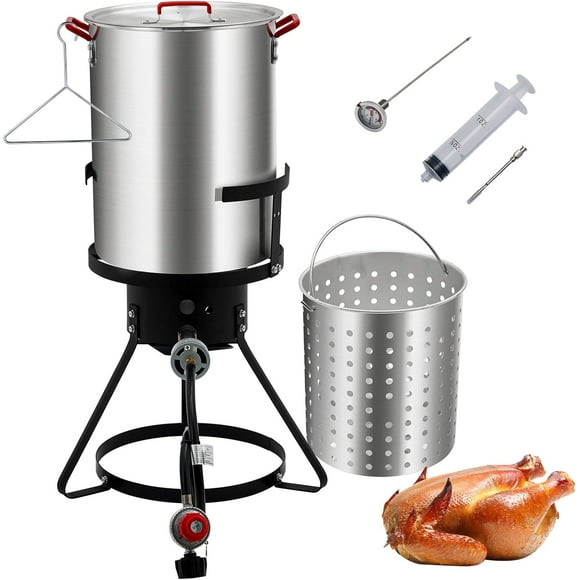 Freidora para Pavo de 30 Qt, Olla de Aluminio para Mariscos y Vapor, Freidora Exterior Profunda con Regulador 0-5 PSI y Termómetro, Soporte para Estufa de Propano