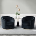 thumbnail image 2 of Velvet Swivel Barrel Chair Set of 2 Wood Frame Metal Base Upholstered Club Accent Armchair Black, 2 of 6