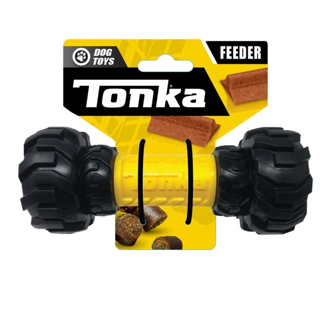 Juguete para Perros Tonka Amarillo Negro con Alimentador Interactivo para Razas Medianas y Grandes