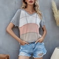 thumbnail image 2 of Otvok Women's Fashion Color Block Pullover Knitwear Short Sleeved Striped Short Sleeve Hooded Tops, 2 of 6