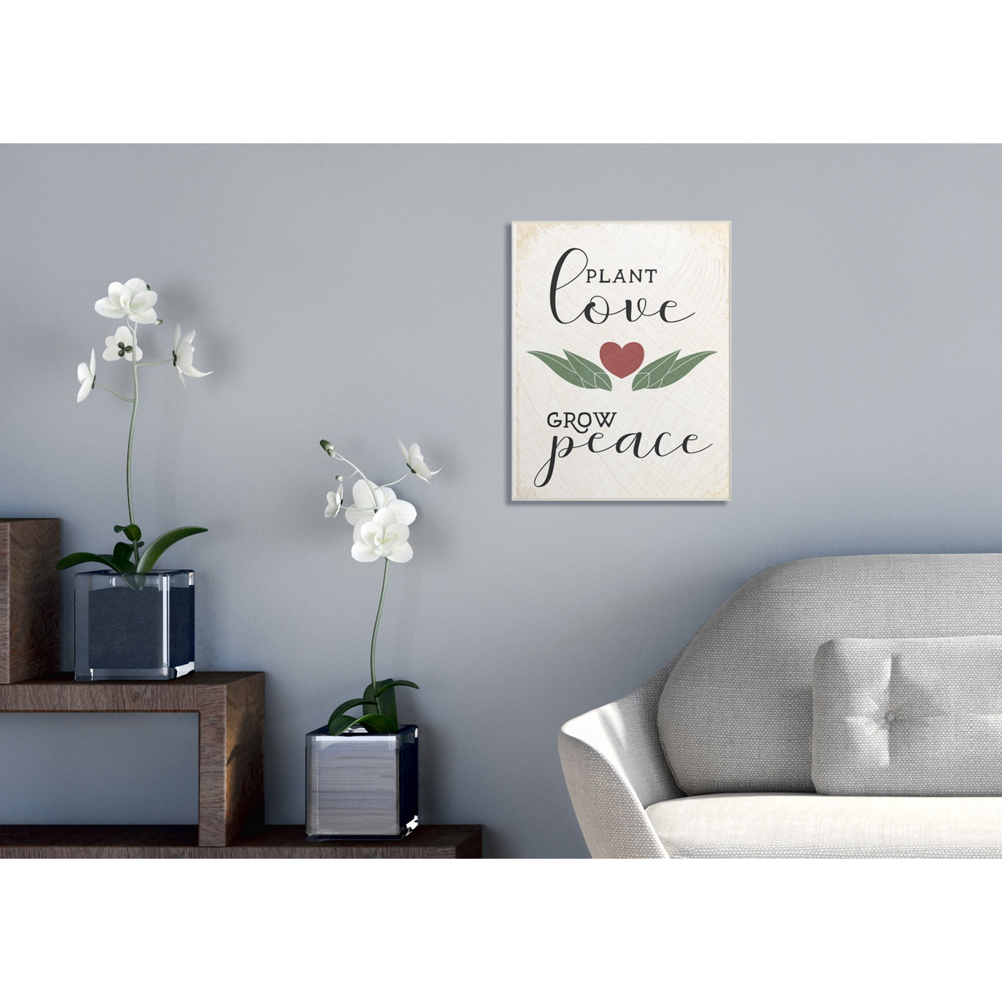 The Stupell Home Decor Collection Plant Love Grow Peace Heart and Leaves Wall Plaque Art, 10 x 0.5 x 15
