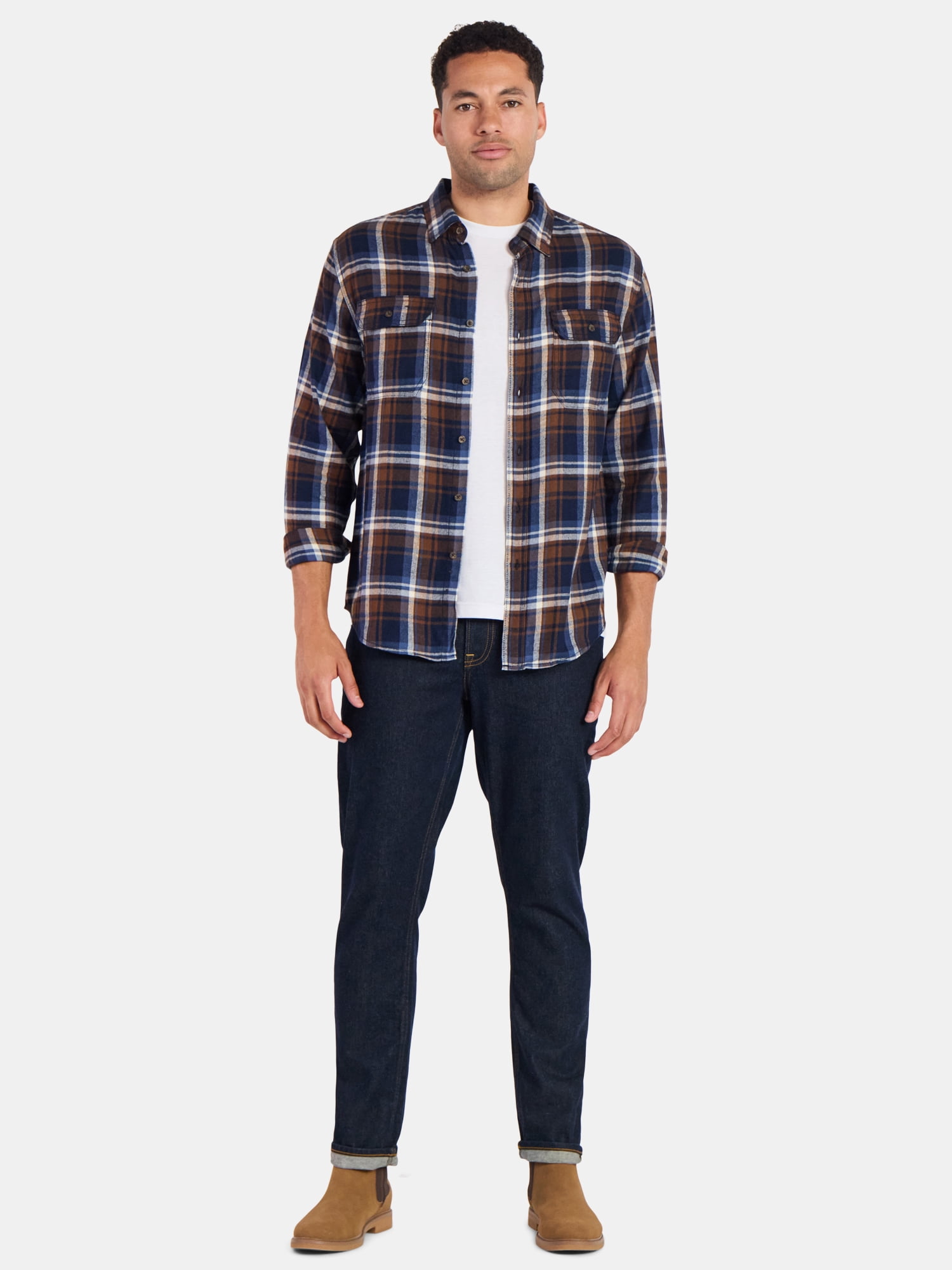 George Men's and Big Men's Double Pocket Flannel Shirt, 2 Pack, Sizes XS-3XLT