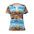 thumbnail image 3 of Zufioo Animals on Noah's Ark Floating for Women's Deep V-neck Short-sleeved T-shirt, Top with Short Sleeves - with Stainless Steel Buckle, Moisture Wicking, Ideal Home Wear-Small, 3 of 9