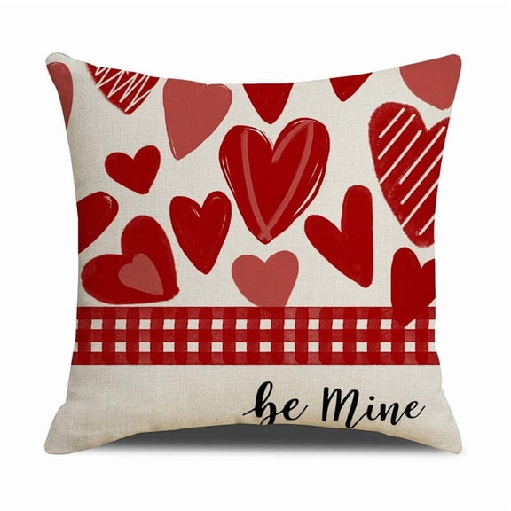 Valentine Pillow Covers,Red Pillow Covers 16x16,Valentines Day Throw Pillow Covers 16x16IN,Red Stripes Love Heart Decorative Pillow Cases Valentine Buffalo Plaid Outdoor Pillowcase(B)