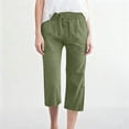 thumbnail image 5 of Capri Pants for Women 2026 Summer Drawstring Elastic High Waist Casual Capris Straight Wide Leg Cotton Linen Pants, Green 22" Inseam 3XL, 5 of 7
