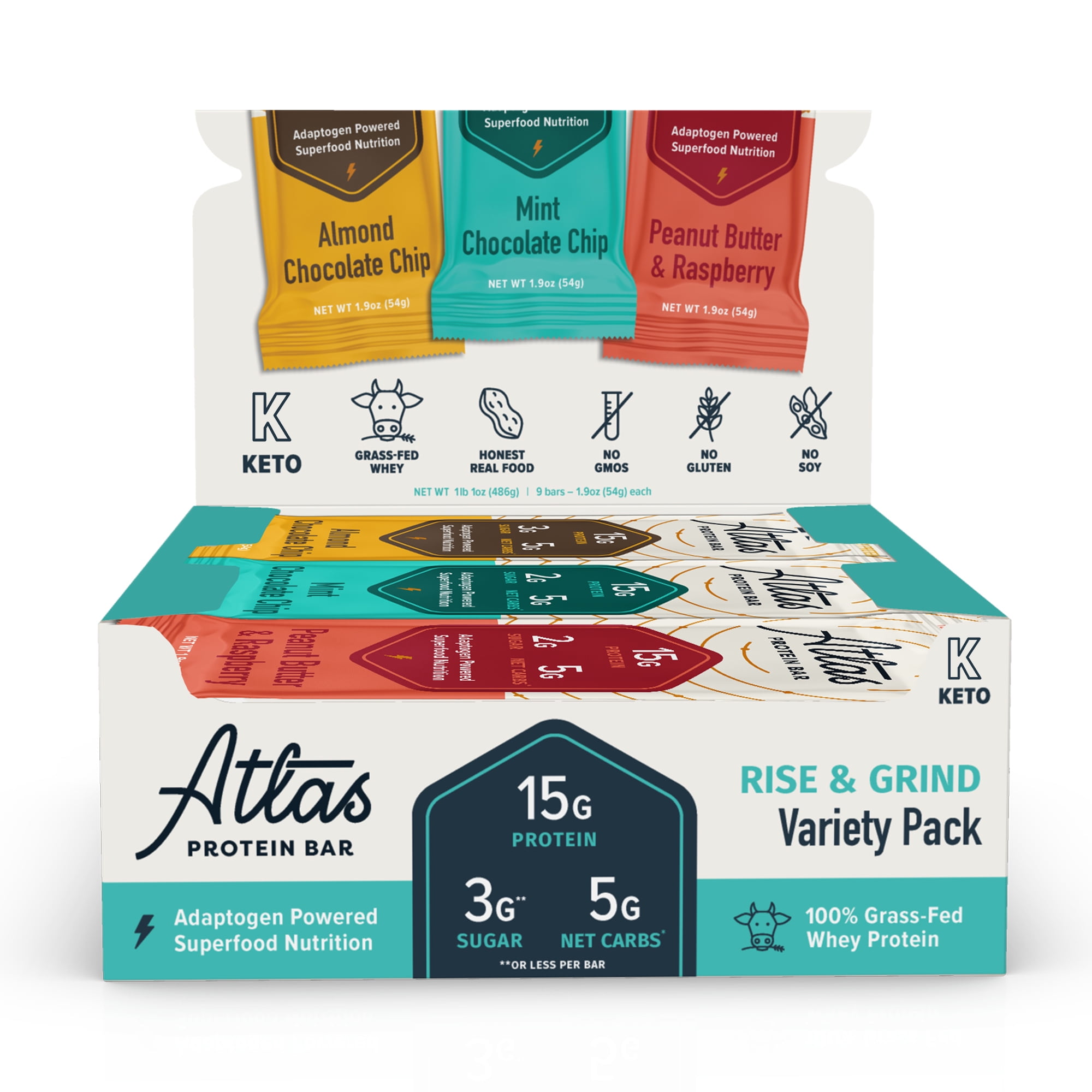 Atlas Bar, Keto Friendly & Grass Fed Whey Protein Bar, Rise & Grind