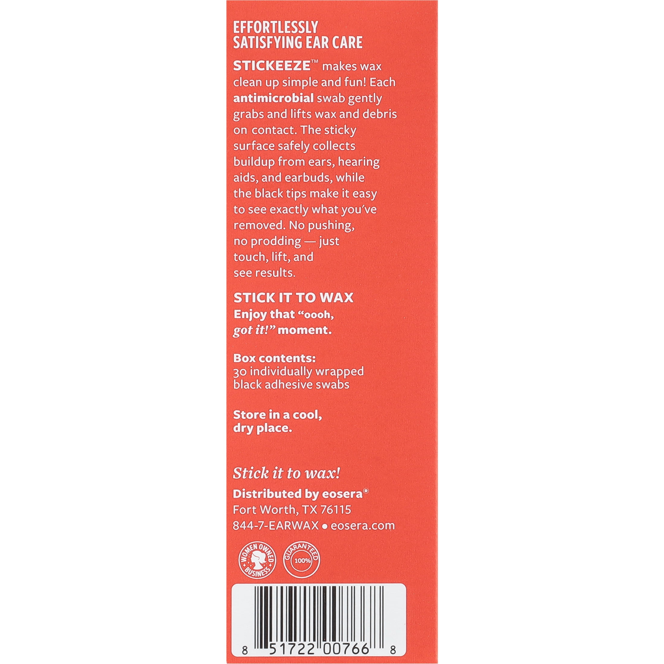 Eosera Stickeeze Ear Wax Grabbing Antimicrobial Adhesive Swabs, 30 Count