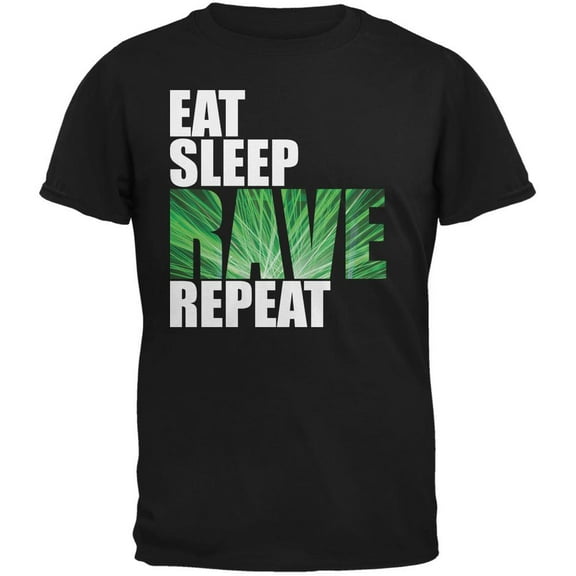 Eat Sleep Rave Repeat Black Adult T-Shirt - 2X-Large
