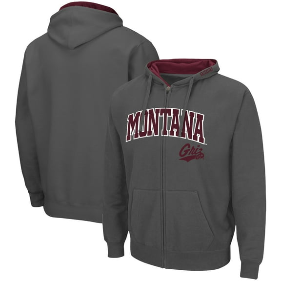 Men's Colosseum Charcoal Montana Grizzlies Arch & Logo 3.0 Full-Zip Hoodie