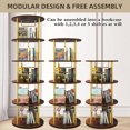 thumbnail image 3 of LUMAMIN 5 Tier Rotating Bookshelf, 360° Display Round Bookcase Tower, Wood & Metal Stackable Swivel Book Shelf Organizer for Home & Office, Gold, 3 of 9