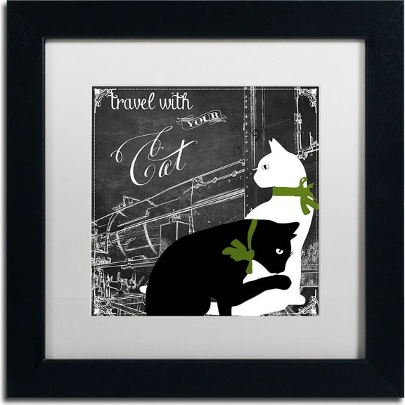 Trademark Fine Art "Travel With Your Cat" Canvas Art by Color Bakery, White Matte, Black Frame