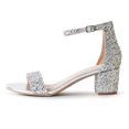thumbnail image 2 of J.Adams Daisy, Women's High Heel Block heels Chunky Party Dress Shoes Ankle Strap Wedding Heeled Sandals - Silver Glitter - 5.5, 2 of 7