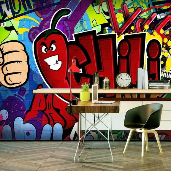Tiptophomedecor Peel and Stick XXL Street Art Wallpaper Wall Mural - Chili Out Graffiti - Removable Wall Decals