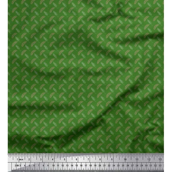 Soimoi Green Cotton Voile Fabric Leaves Block Print Fabric by Yard 42 Inch Wide