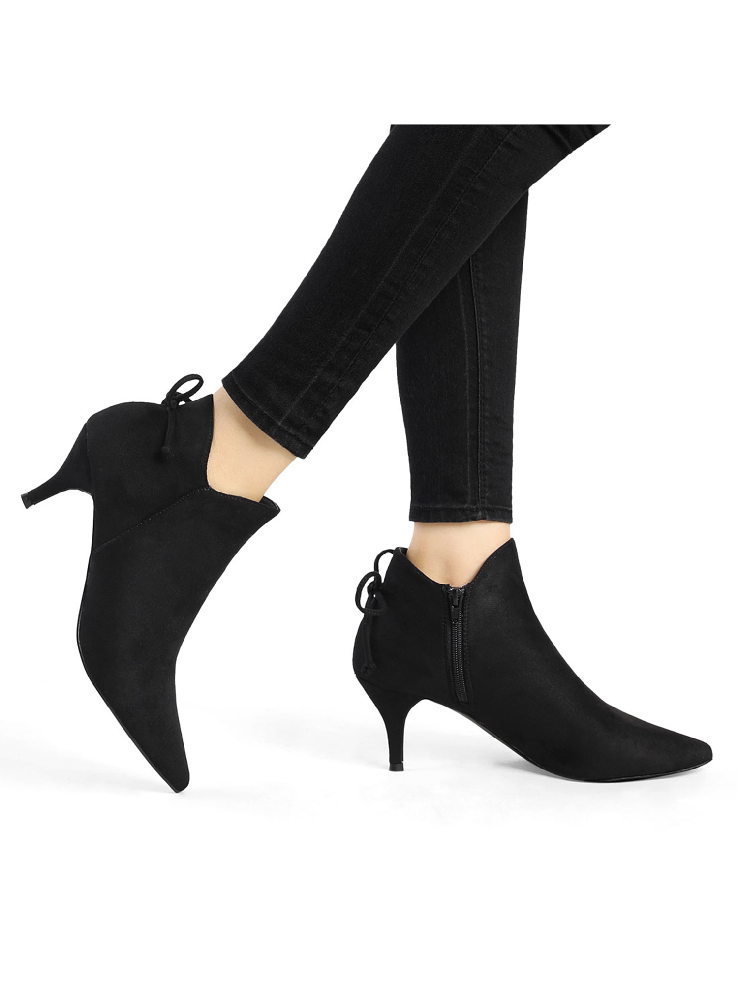 DARING DIVA Women's Pointy Toe Kitten Heel Ankle Booties Black 8.5