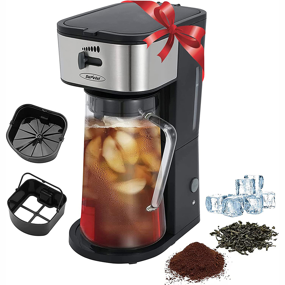 Iced tea machine with 3 liter glass pitcher for fruit brewing, iced tea
