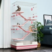Lixada 6-level Cage Indoor Small Animal Hutch - Pink, White