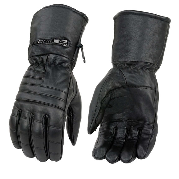 Milwaukee Leather SH230 Men's Black Leather Warm Lining Gauntlet Motorcycle Hand Gloves W/ ‘Rain Mitten and Pull-on Closure’ X-Small
