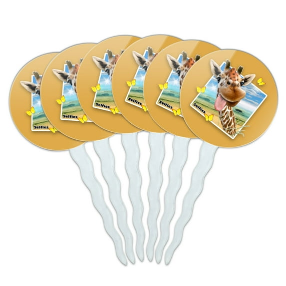 Giraffe Selfie Picture Cupcake Picks Toppers Decoration Set of 6