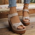 thumbnail image 2 of Platform Sandals for Women Retro Non Slip Chunky Heels Summer Block High Heeled Slides Fashionable Comfortable Water Droplet Hollow out Footwear Beige Size 9.5, 2 of 6