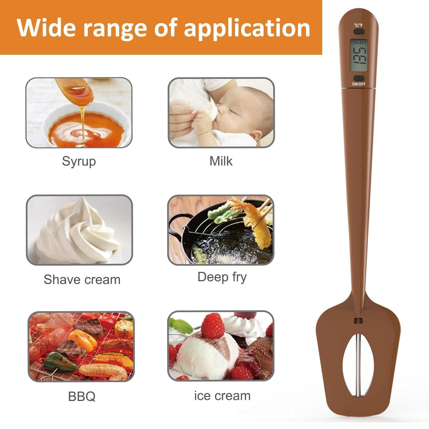 ABPETE Digital LCD Candy Spatula Thermometer - Instant Read Meat & Candy Thermometer | Silicone Kitchen Temperature Sensor | Temperature Reader and Stirrer for Candy, Chocolate, Meat
